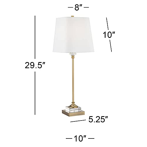 Traditional Buffet Table Lamp 29 1/2" Tall Gold Column Clear Crystal Glass White Fabric Shade C314