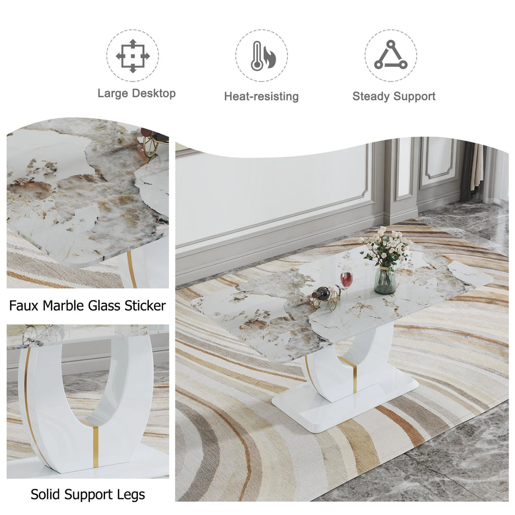 Grey 7 Piece Faux Marble Dining Table Set E502452