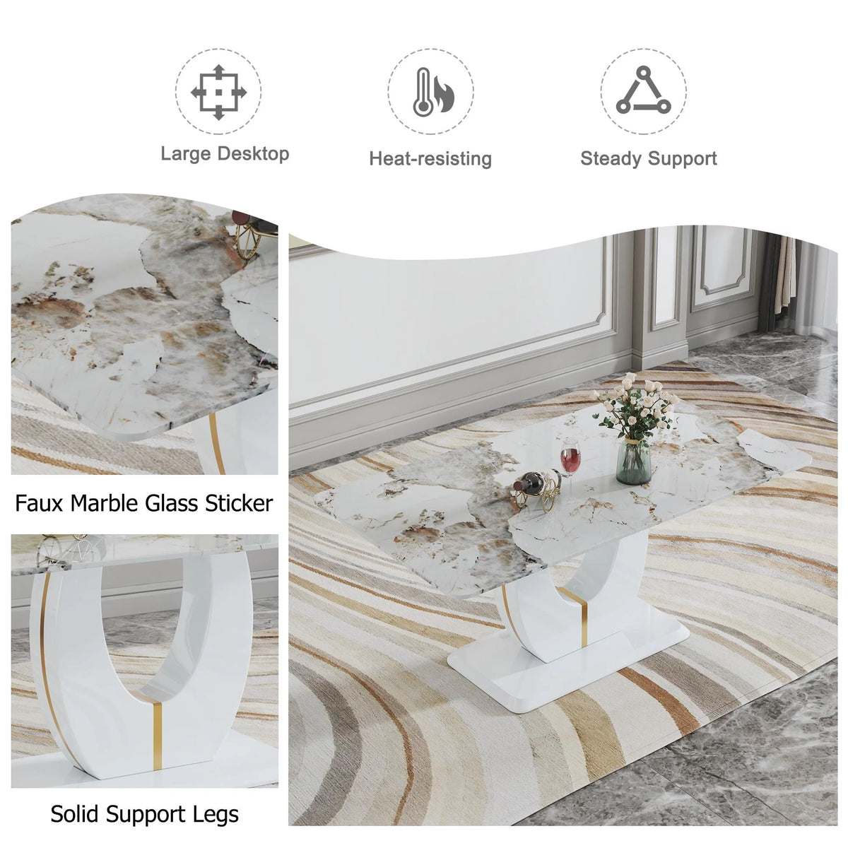 Grey 7 Piece Faux Marble Dining Table Set E502452