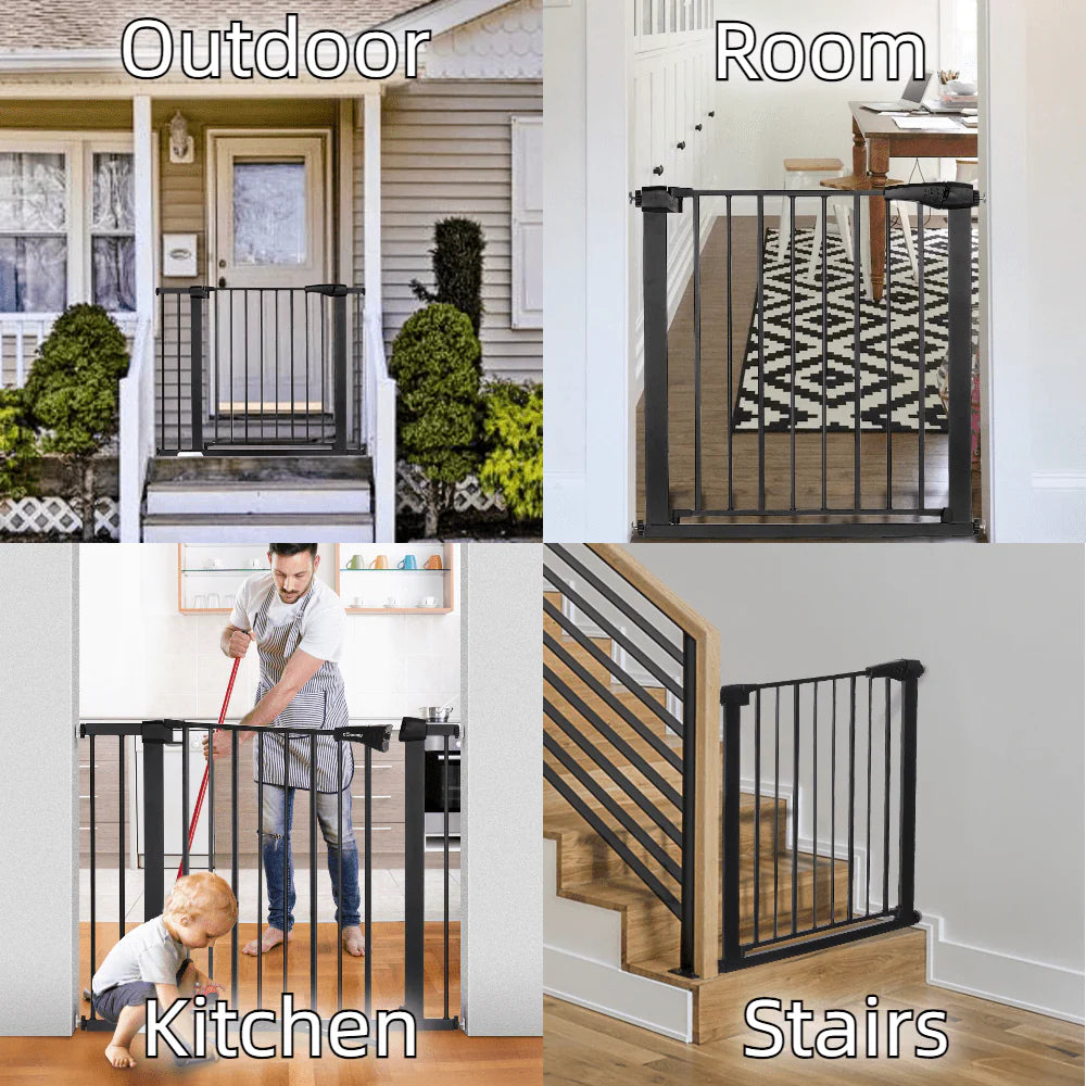 Baby Safety Gate, 29.5''- 40.5'' Wide Pressure Mount, Black Z797249