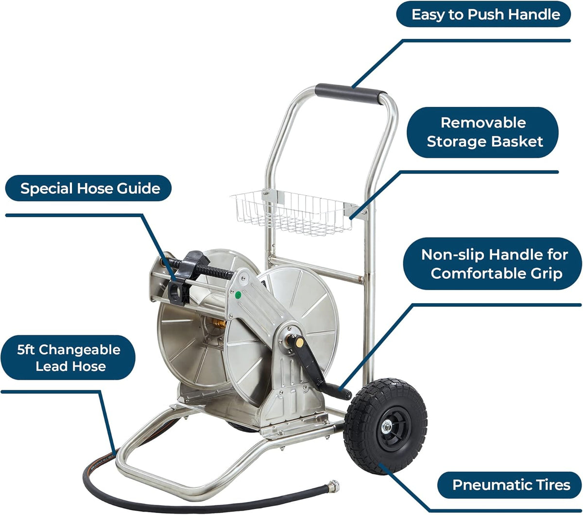 Garden Hose Reel Cart with Wheels, 150-Feet 5/8 Hose Capacity I2767