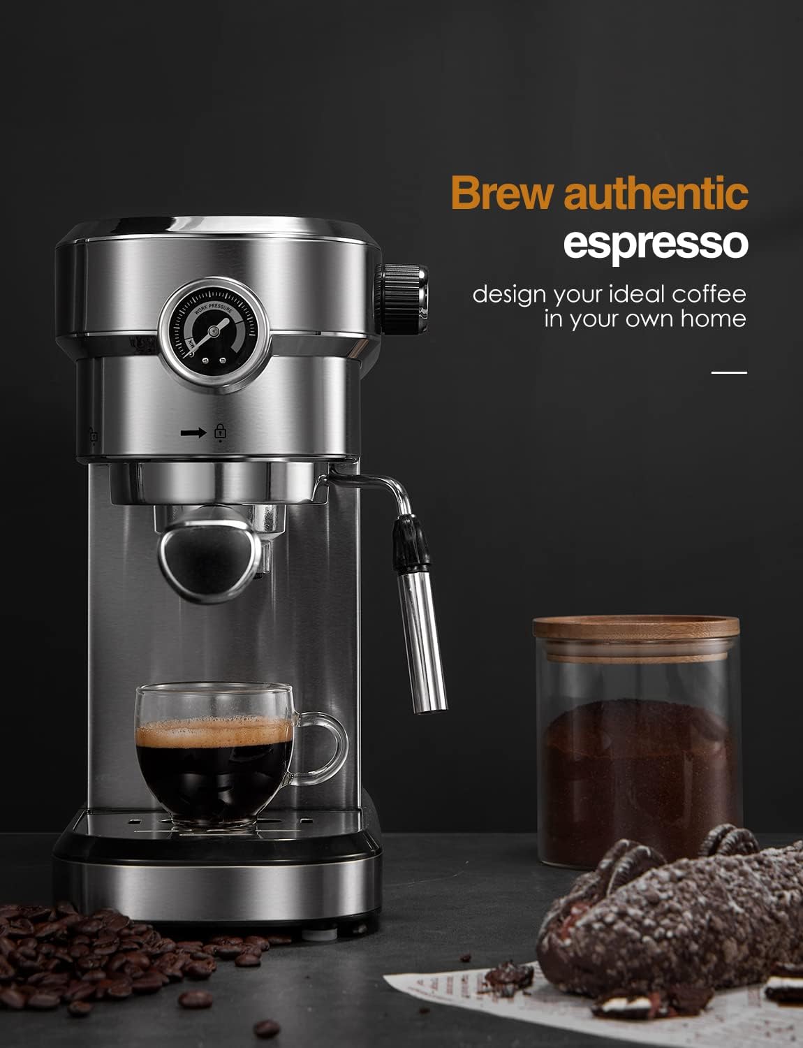 15 Bar Espresso and Cappuccino Maker with Milk Frother Wand Y6924