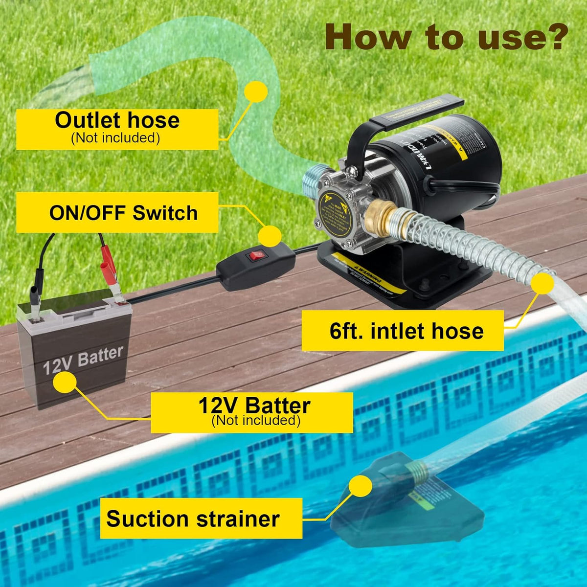 12V Portable Self-Priming Water Transfer Pump with Suction Hose Kit M21819