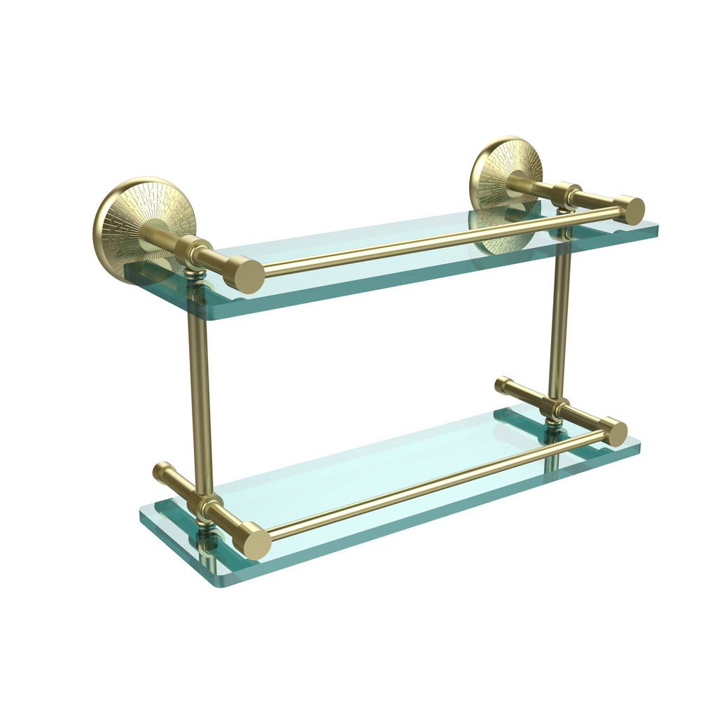 16-inch Double Glass Shelf with Gallery Rail Polished Brass U13298