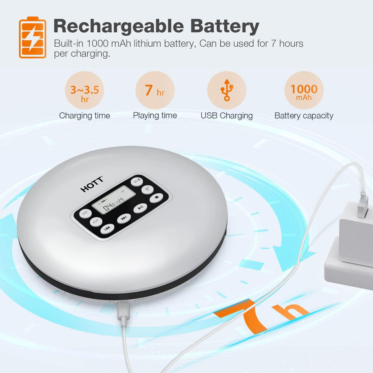 Portable CD Player with Bluetooth and Stereo Headphone U3675