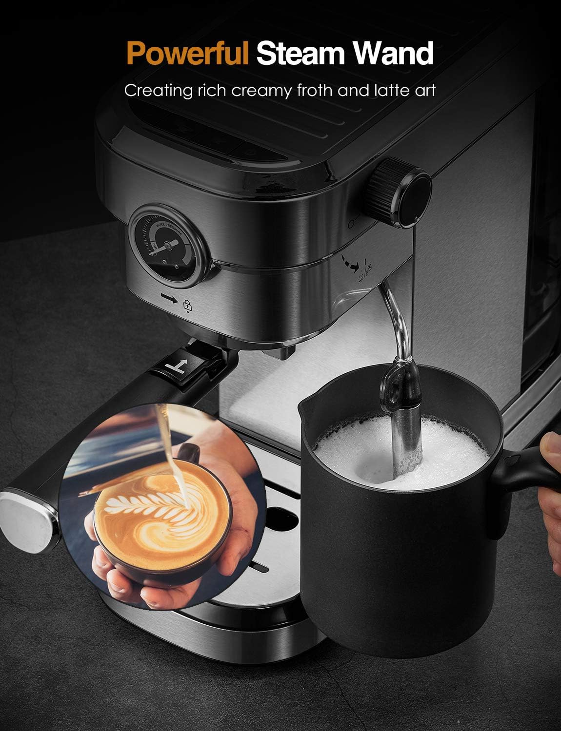 15 Bar Espresso and Cappuccino Maker with Milk Frother Wand Y6924
