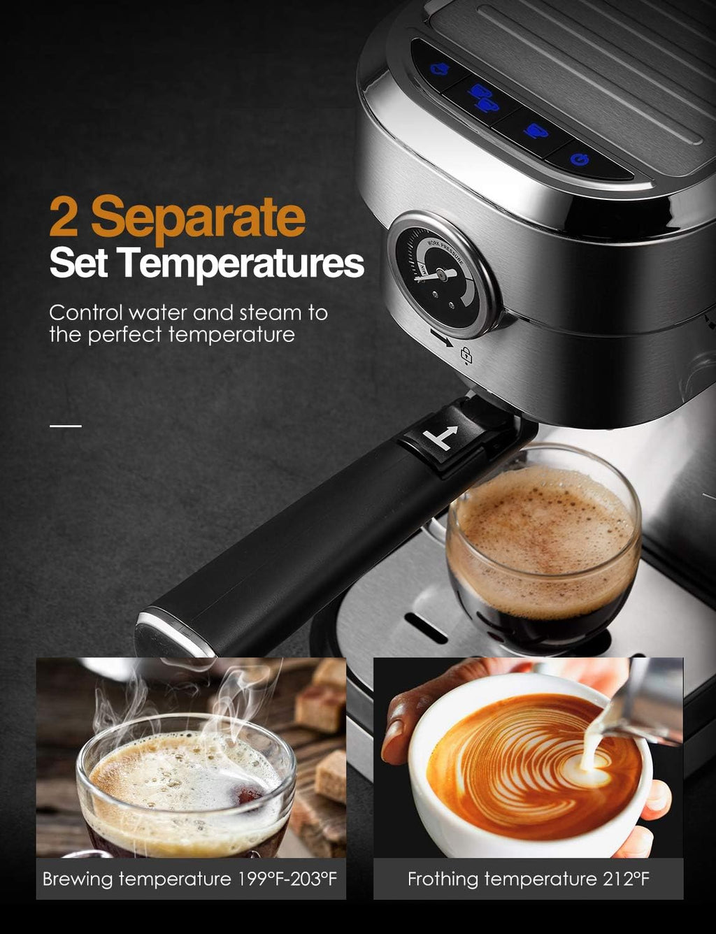 15 Bar Espresso and Cappuccino Maker with Milk Frother Wand Y6924
