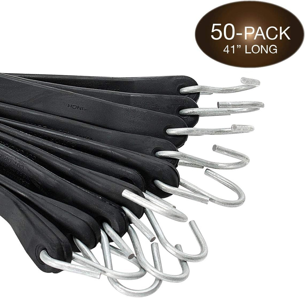 50 Pack 41" Natural Rubber Bungee Cord Tie-Downs with Metal S-Hooks X2245