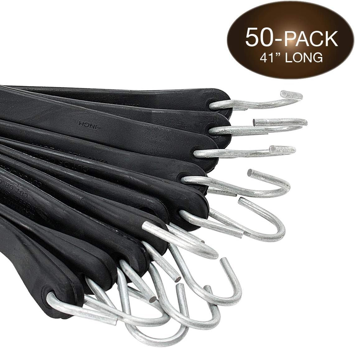50 Pack 41" Natural Rubber Bungee Cord Tie-Downs with Metal S-Hooks X2245
