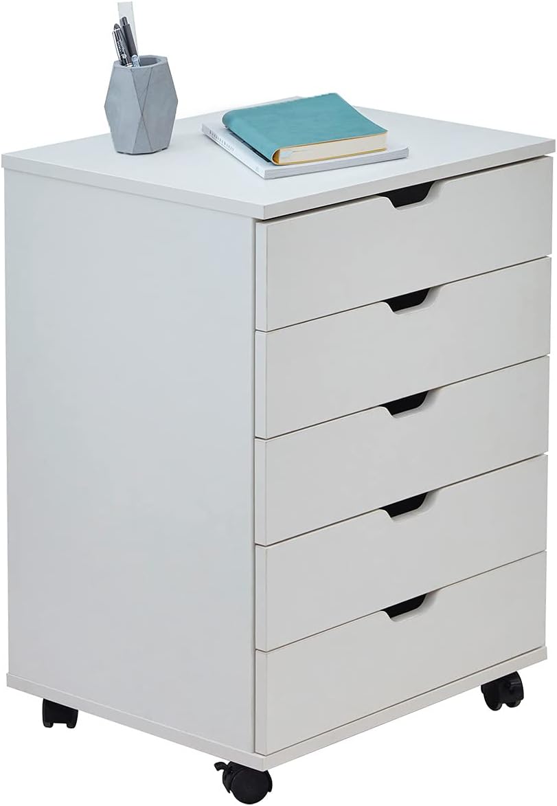 White 5 Drawer Storage Cabinet on Wheels H3412