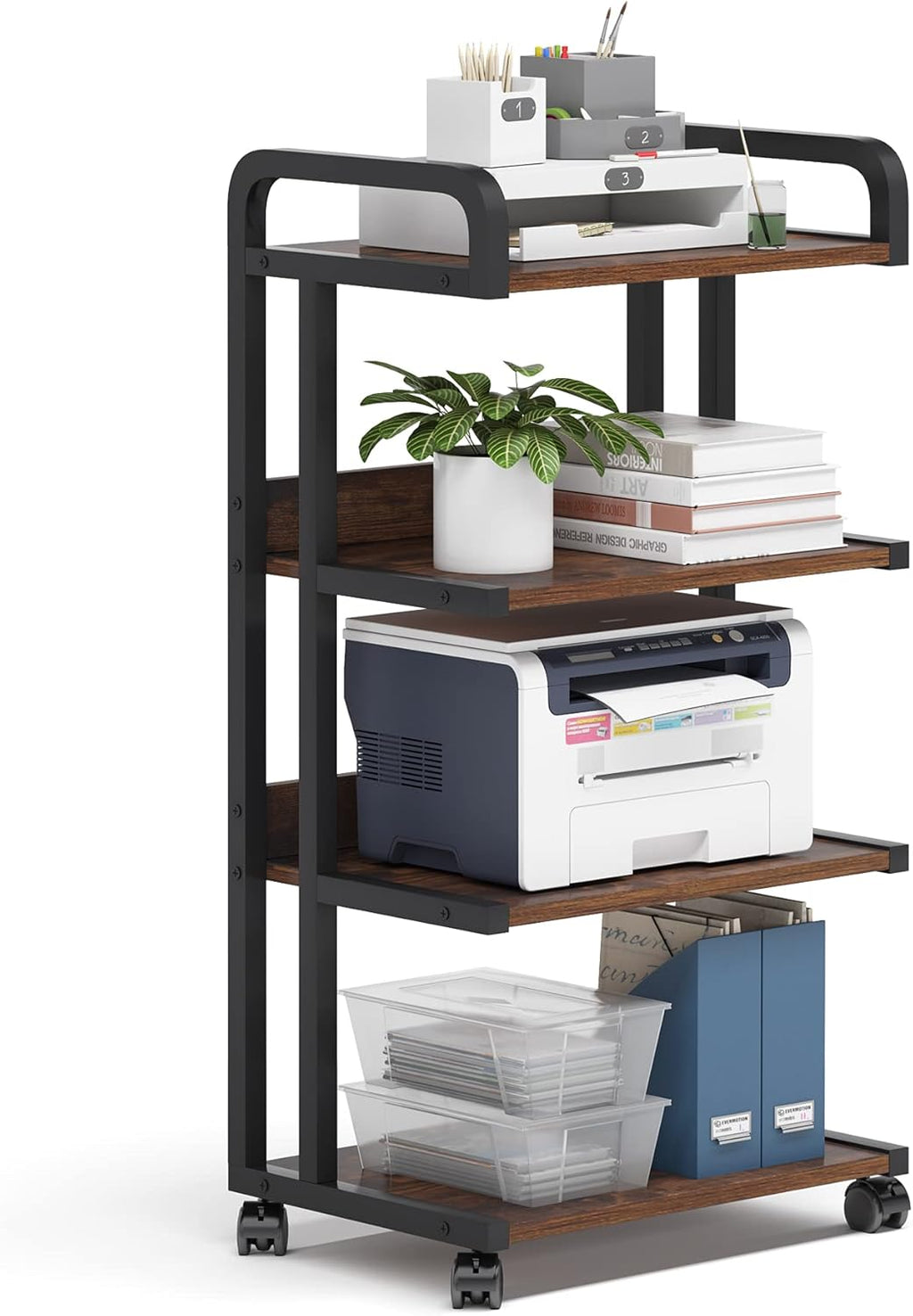 4-Shelf Mobile Printer Stand with Storage Shelves J521873