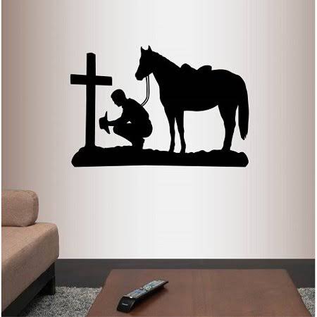 Cowboy Praying Kneeling Cross Horse Wall Decal V97786