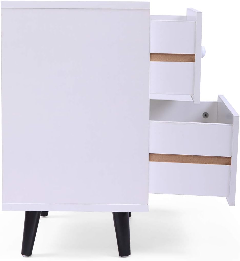 Set of 2 White 2 Drawer Wood Nightstand G738306