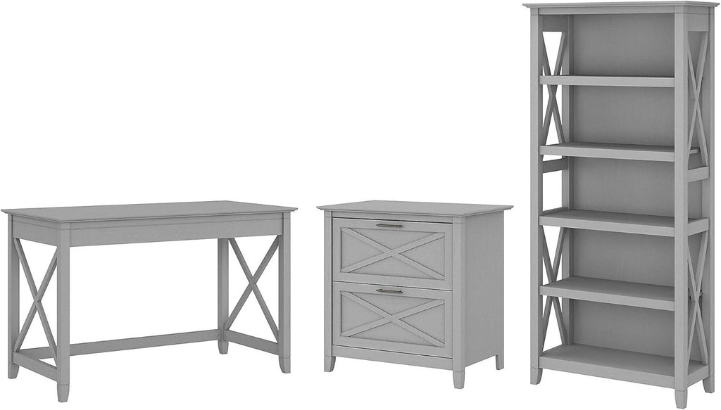Reclaimed Pine Writing Desk with File Cabinet and Bookcase F278307