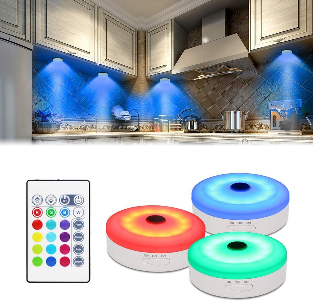 RGB Wireless Rechargeable Puck Lights 3 Pack W28079