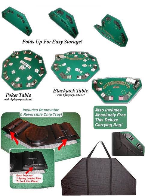 Poker and Blackjack Table Top with Case Q76008