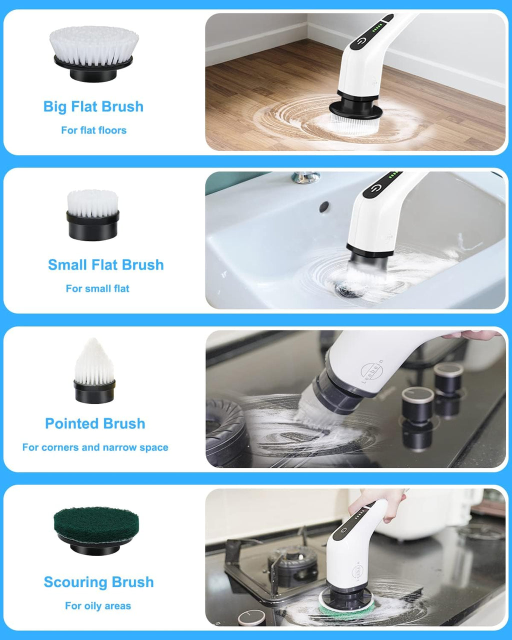 Cordless Electric Spin Scrubber with 8 Replaceable Brush Heads N1631