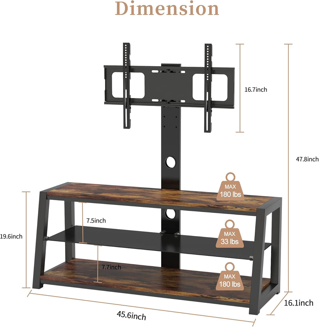 Angle and Height Adjustable Swivel TV Stand with Shelves R82929