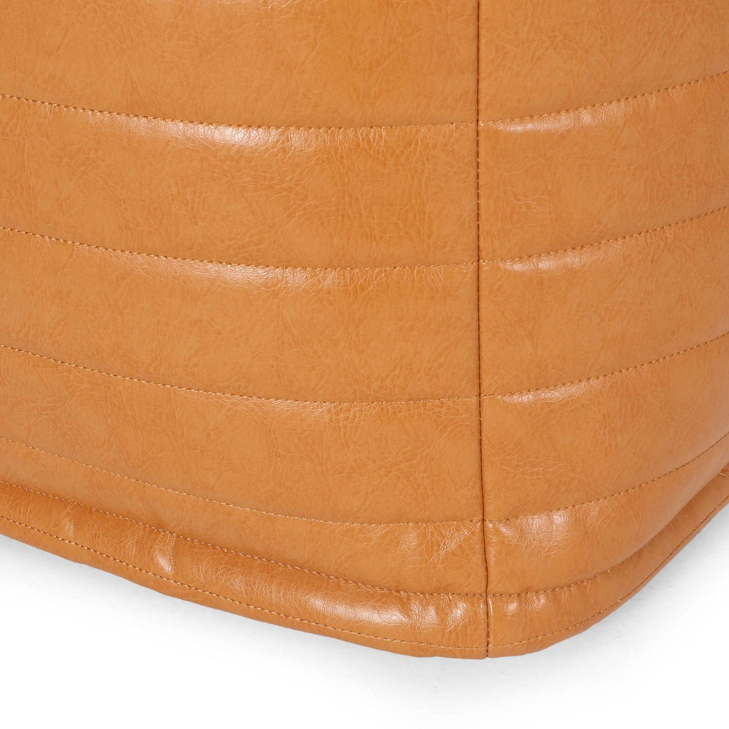 Caramel Faux Leather Cube Pouf O34604