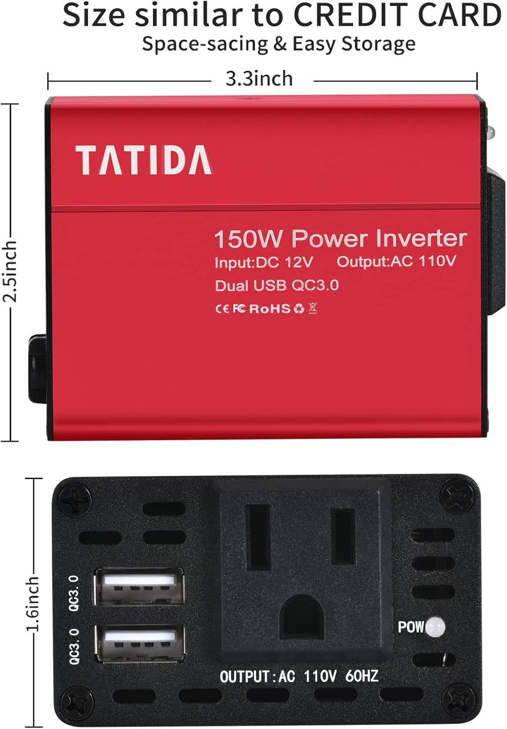 150W Car Power Inverter Dual QC3.0 USB DC 12V to 110V AC Pack of 2 F162
