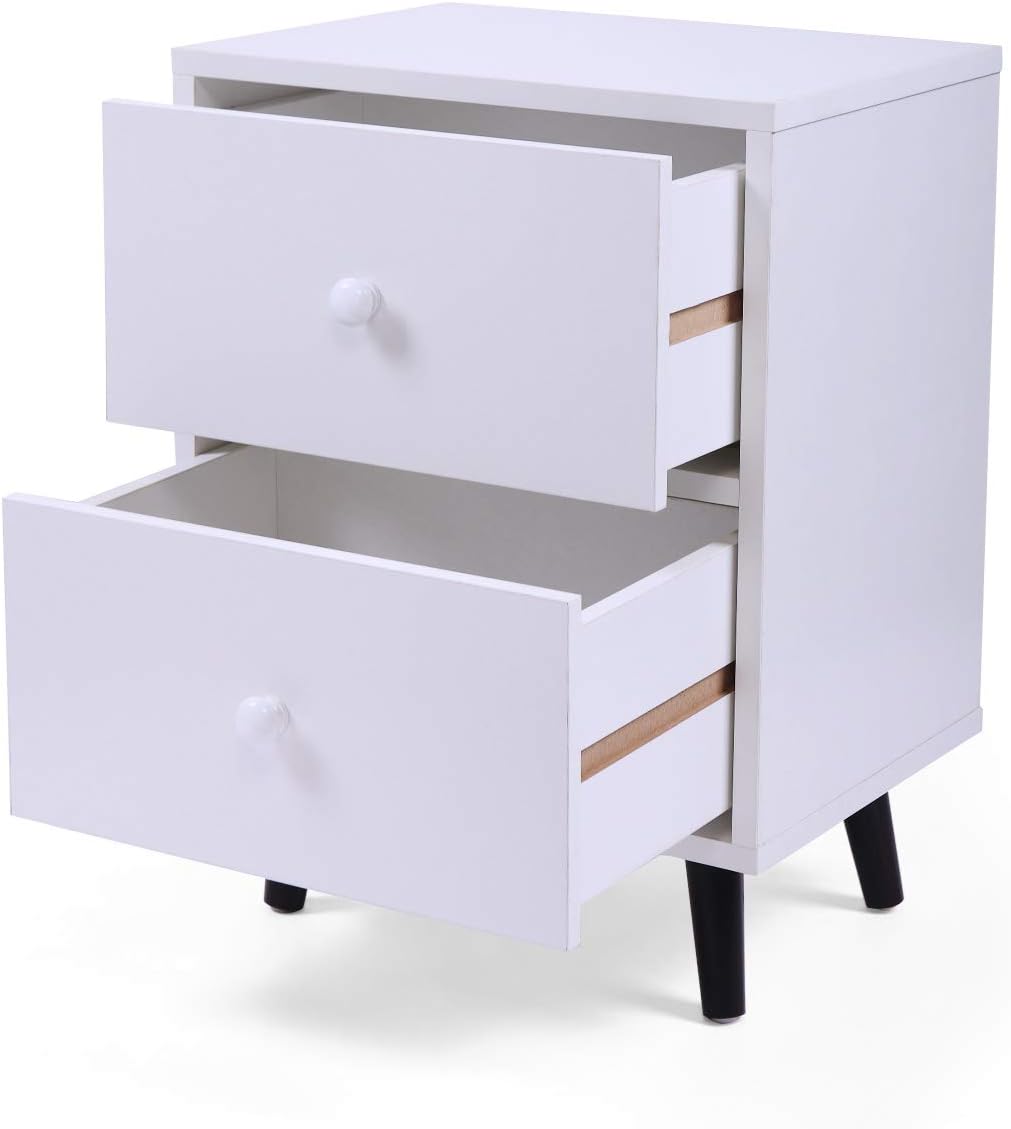 Set of 2 White 2 Drawer Wood Nightstand G738306