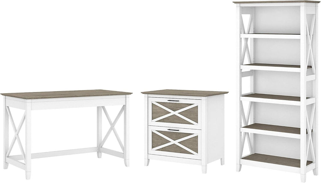Reclaimed Pine Writing Desk with File Cabinet and Bookcase F278307