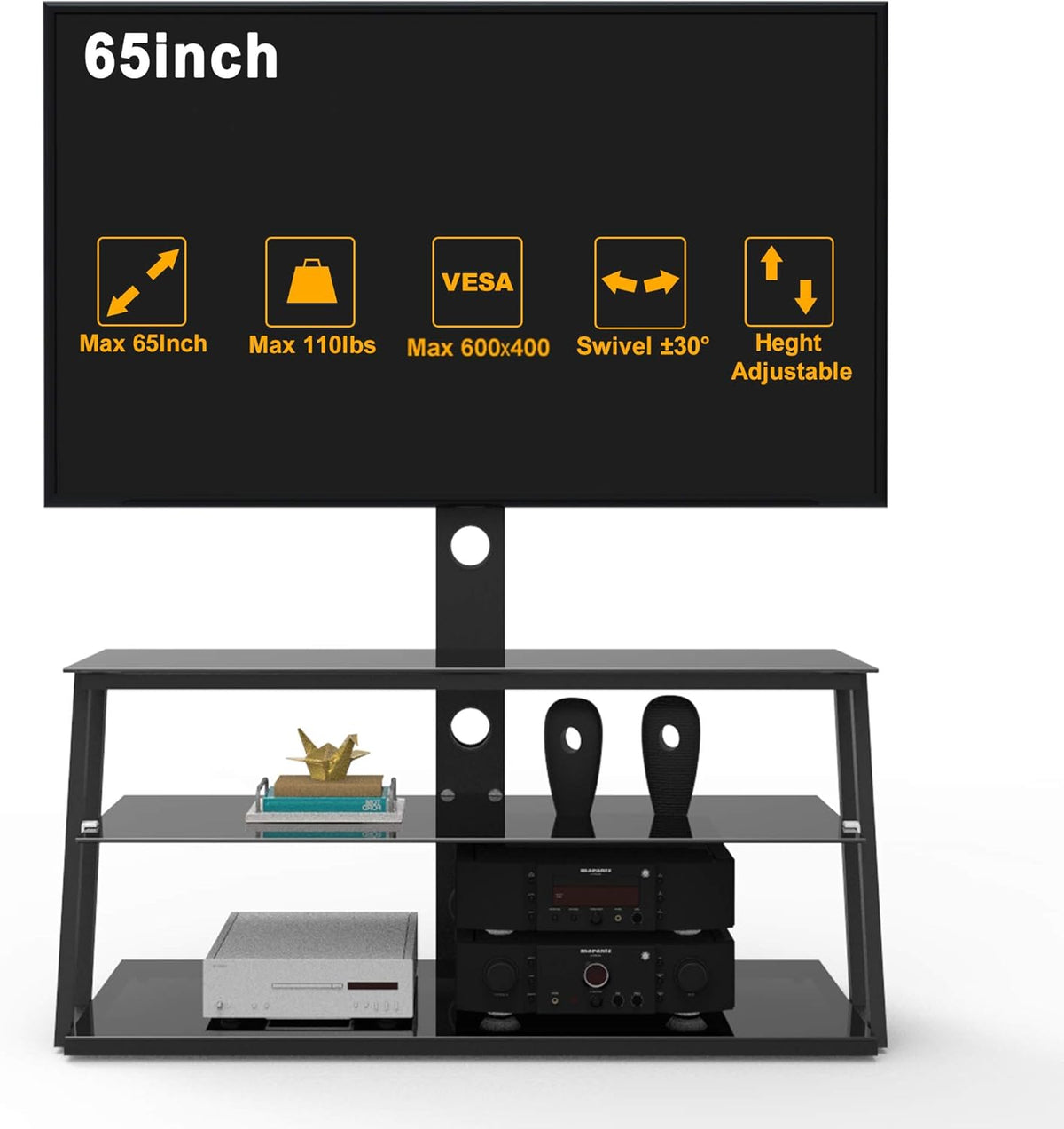 Angle and Height Adjustable Swivel TV Stand with Shelves R82929