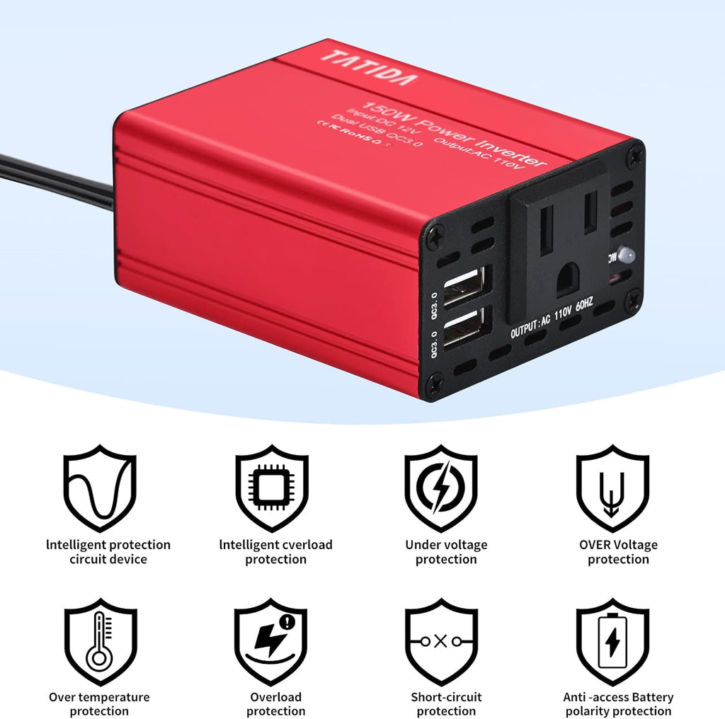 150W Car Power Inverter Dual QC3.0 USB DC 12V to 110V AC Pack of 2 F162