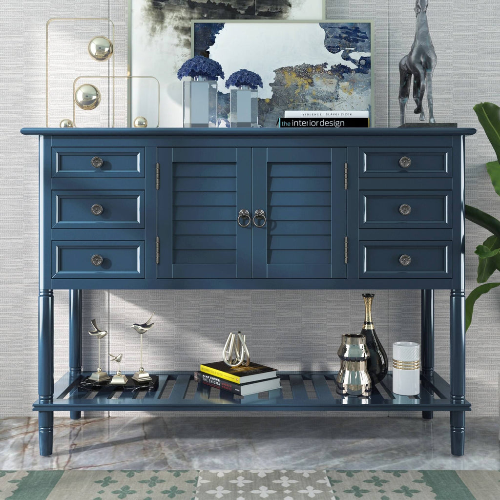 Green Console Table with 6 Drawers and Cabinet V242