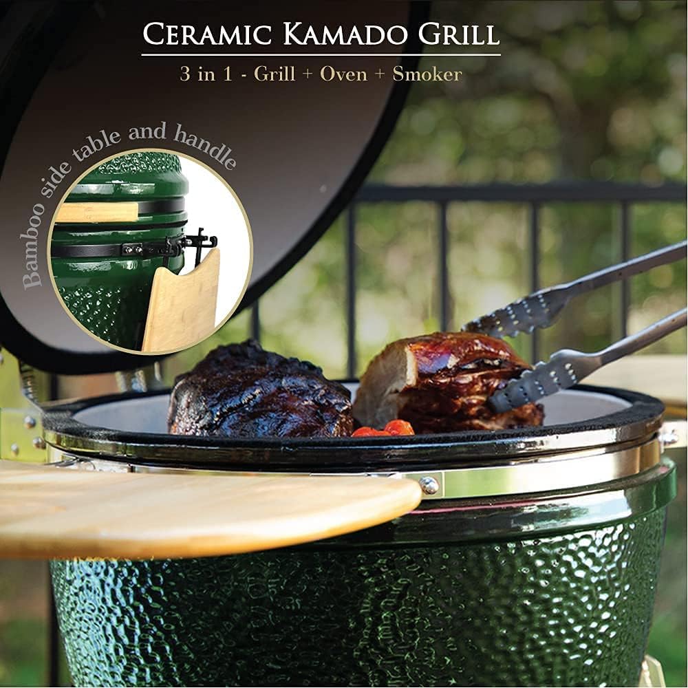 21” Large Ceramic Kamado Grill Cooker Oven Smoker with Trolley F150992