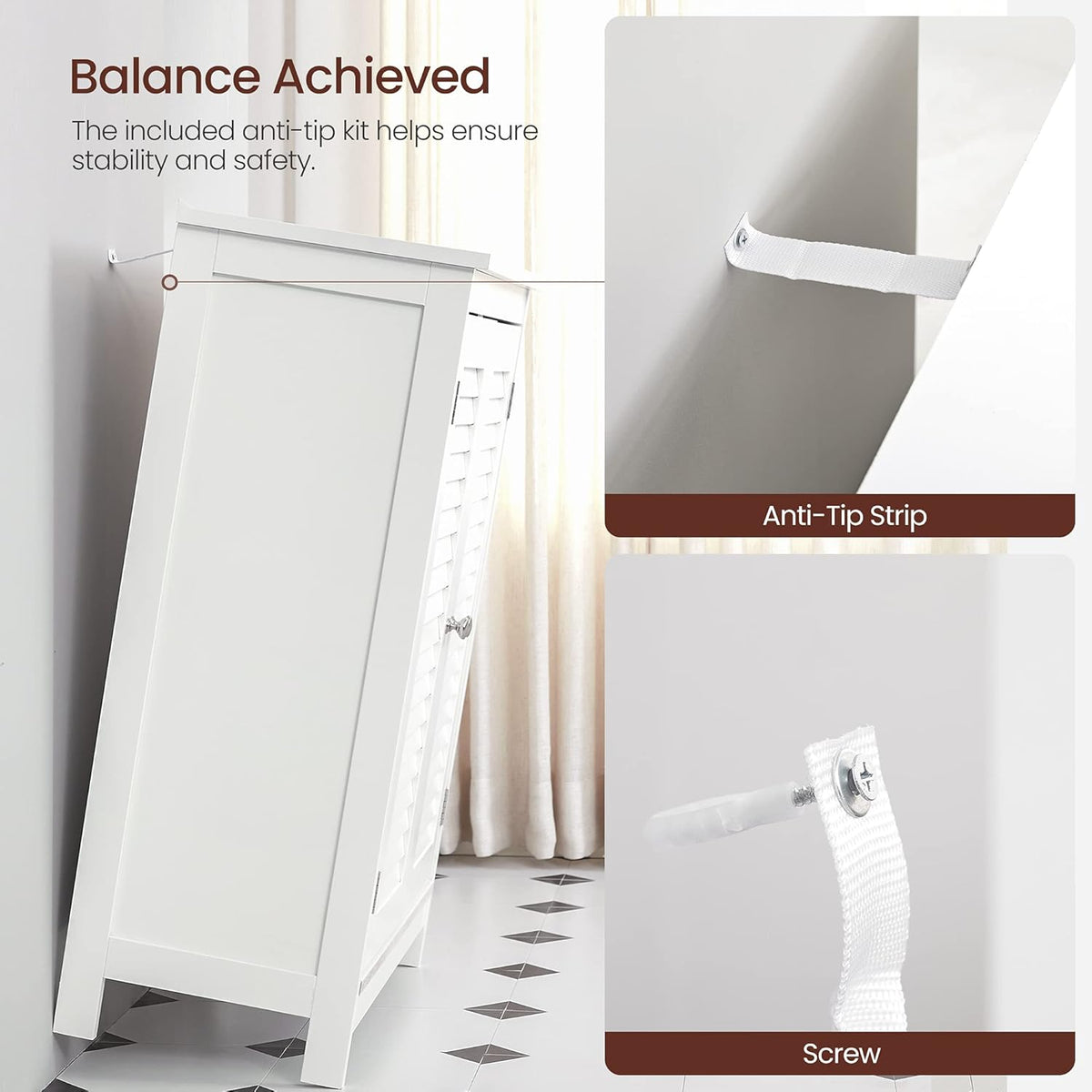 White Bathroom Storage Cabinet with Double Shutter Doors and Adjustable Shelf Q721020
