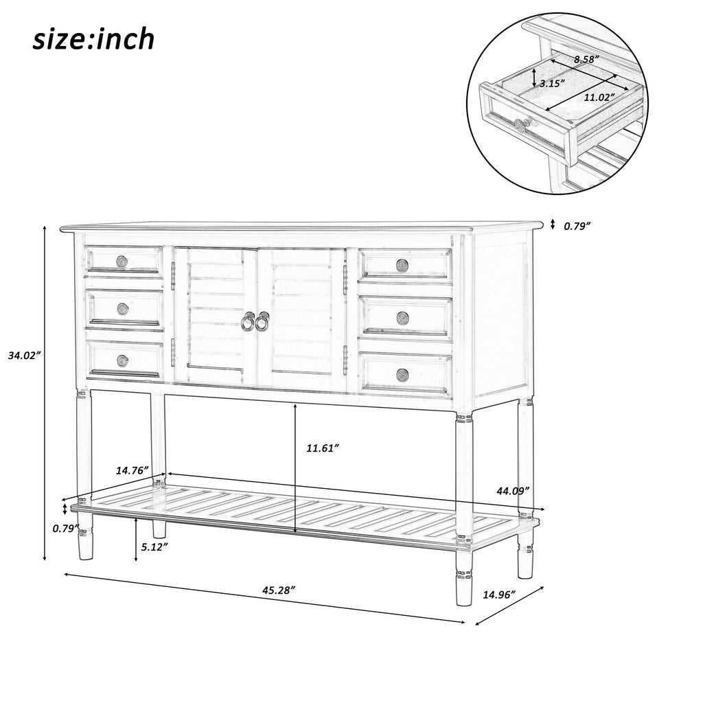 Green Console Table with 6 Drawers and Cabinet V242