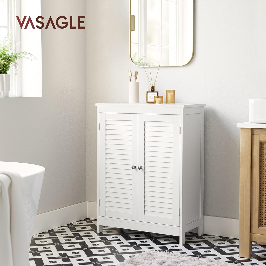 White Bathroom Storage Cabinet with Double Shutter Doors and Adjustable Shelf Q721020