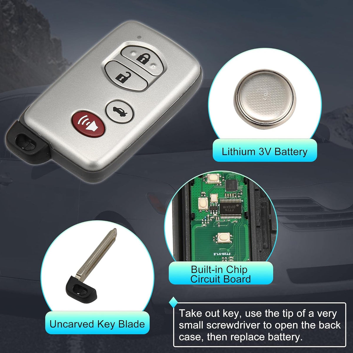 Replacement Keyless Entry Remote Car Key Fob 4 Buttons U570
