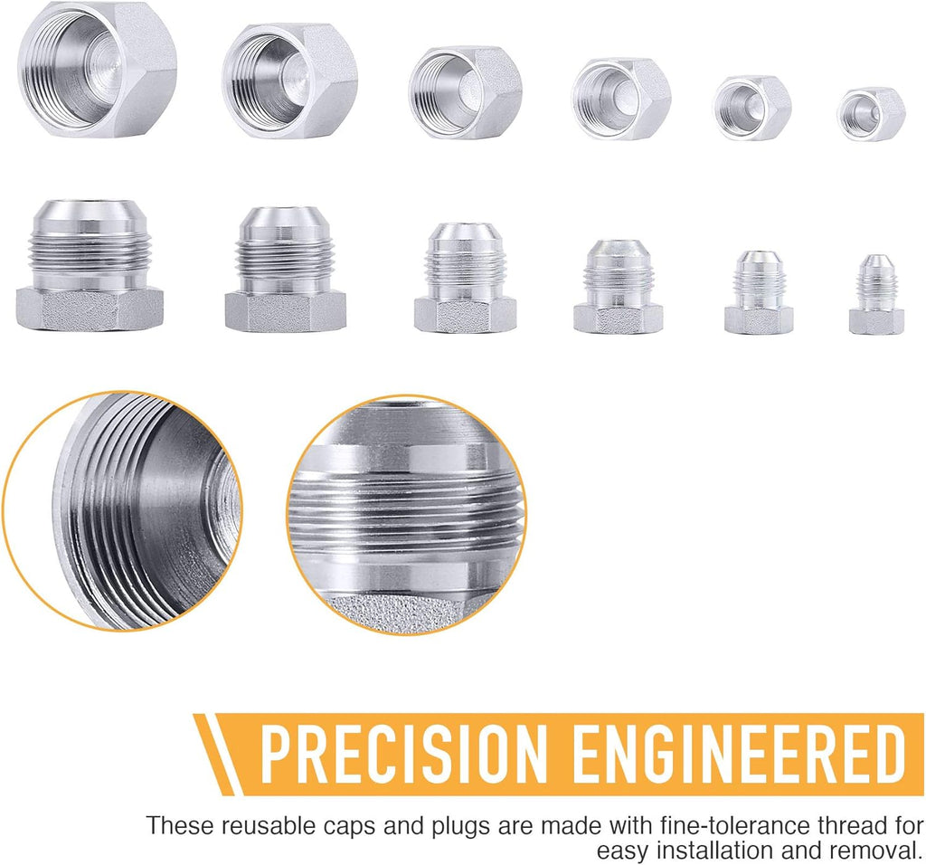 64 Piece JIC 37° Flare Cap and Plug Kit Galvanized Steel Fitting Set Q17085