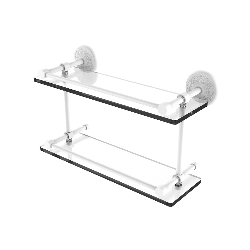 16-inch Double Glass Shelf with Gallery Rail Polished Brass U13298