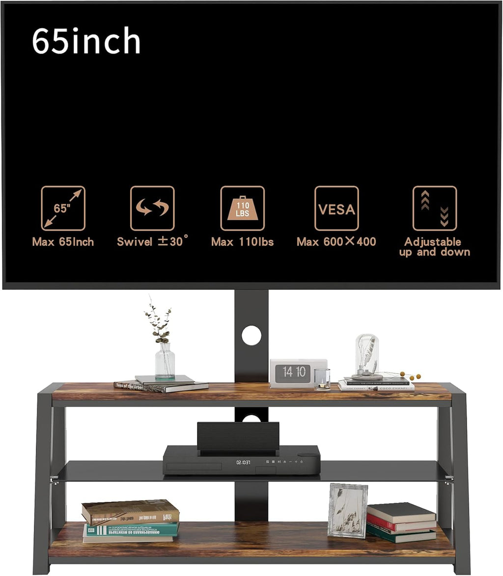 Angle and Height Adjustable Swivel TV Stand with Shelves R82929