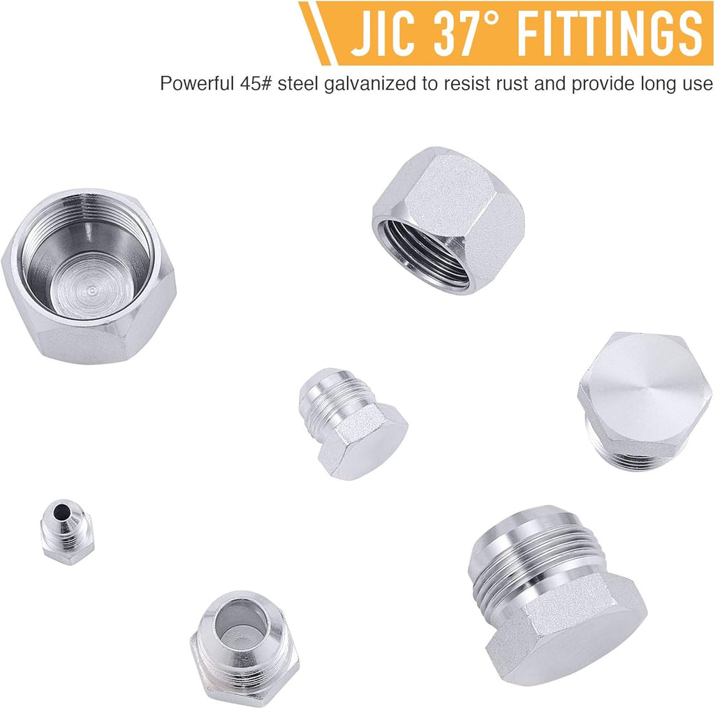 64 Piece JIC 37° Flare Cap and Plug Kit Galvanized Steel Fitting Set Q17085
