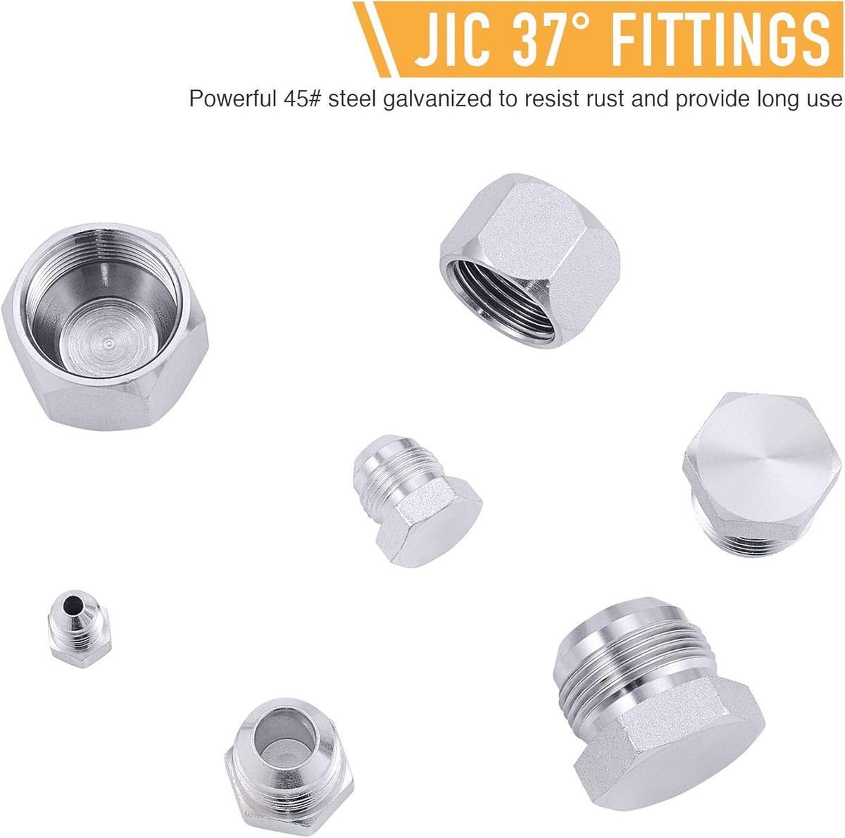 64 Piece JIC 37° Flare Cap and Plug Kit Galvanized Steel Fitting Set Q17085