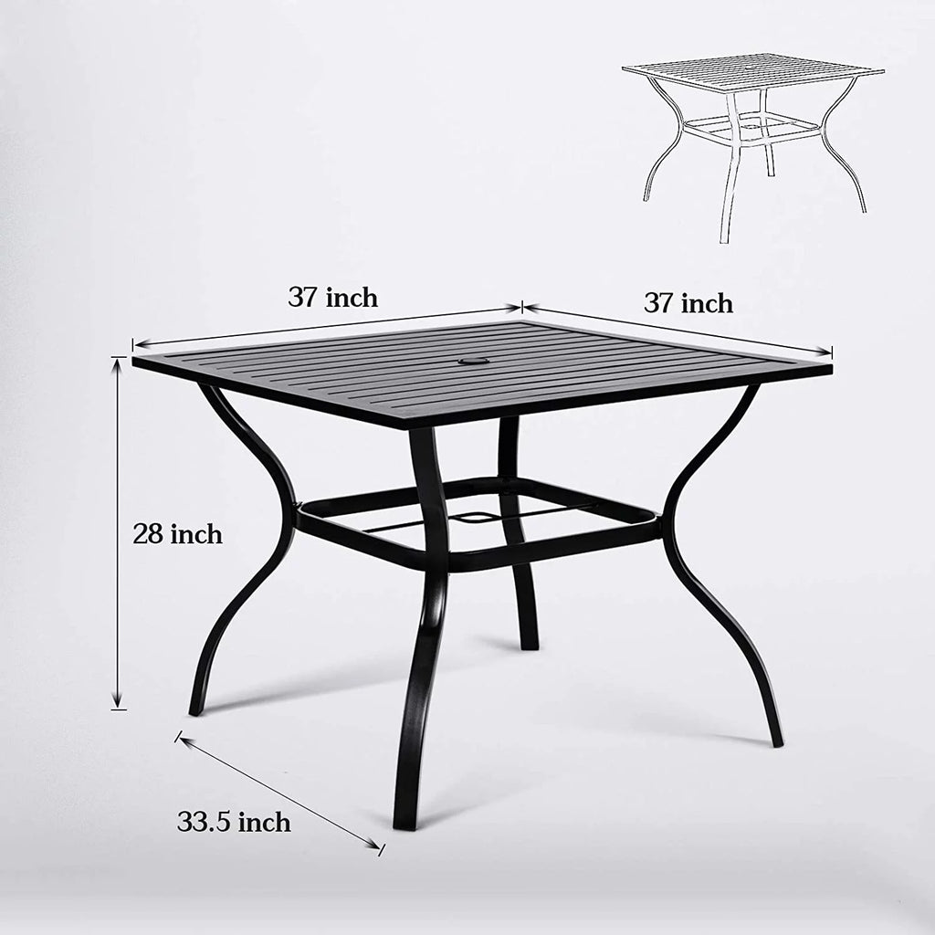 37 Outdoor Patio Square Metal Dining Table with Umbrella Hole, Black Y16115