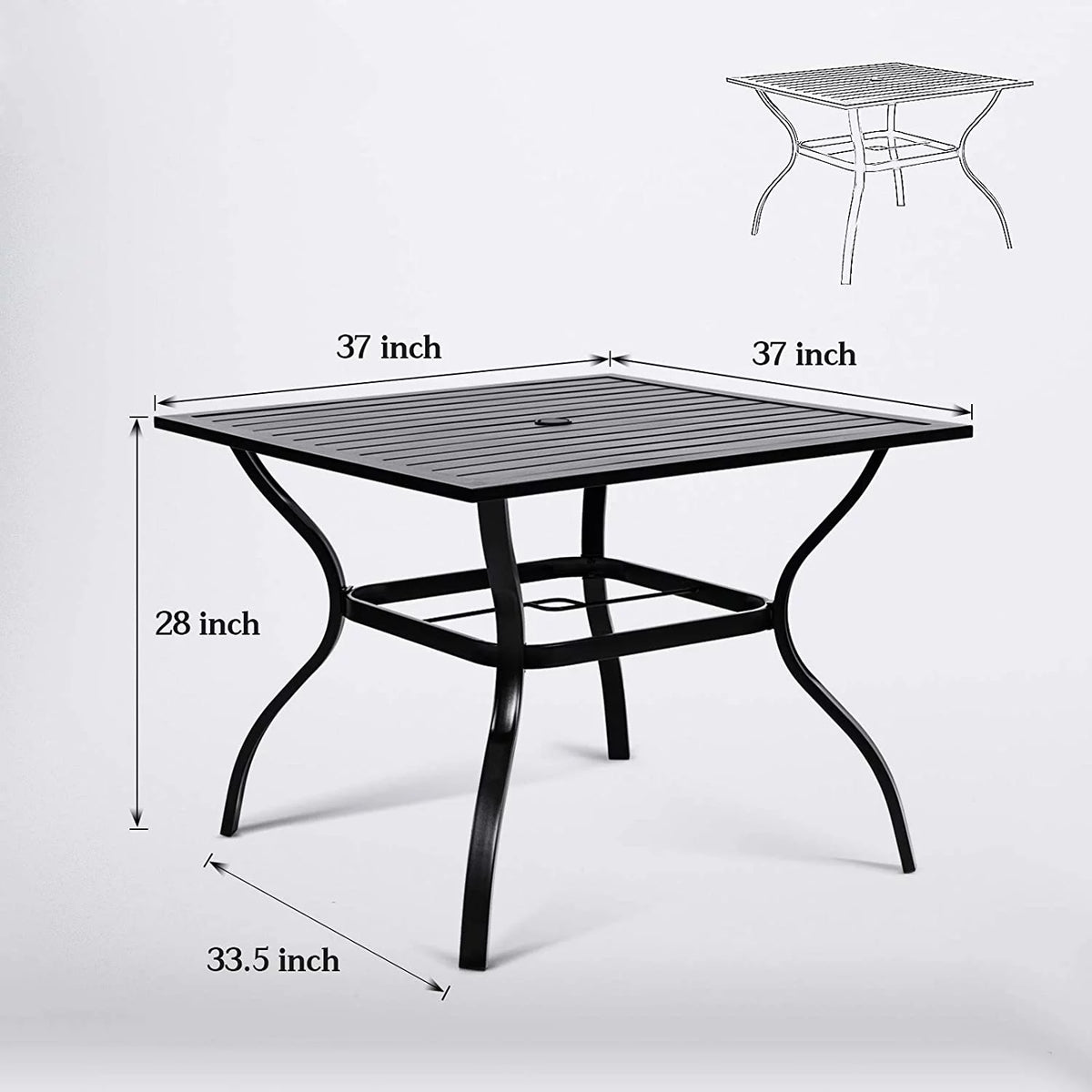 37 Outdoor Patio Square Metal Dining Table with Umbrella Hole, Black Y16115