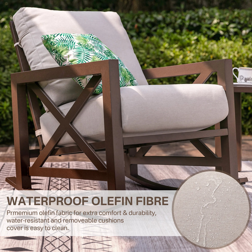 3 Piece Outdoor Rocking Bistro Set with 2 Rockers and 1 Metal Coffee Table P56551