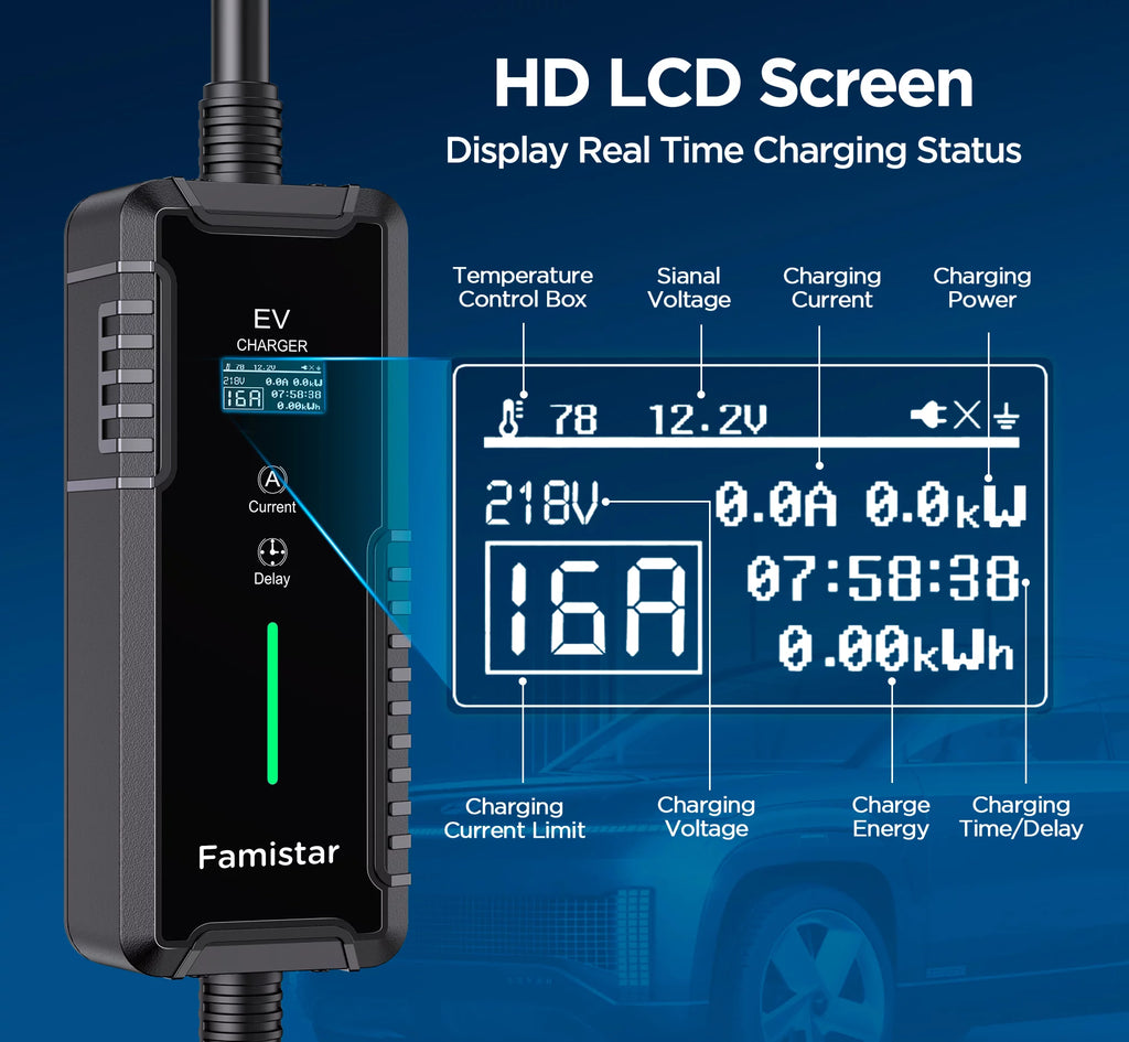 16Amp 110-240V Portable J1772 Electric Car Charger with 25ft Cord K603