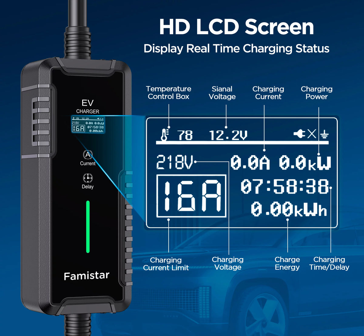 16Amp 110-240V Portable J1772 Electric Car Charger with 25ft Cord K603