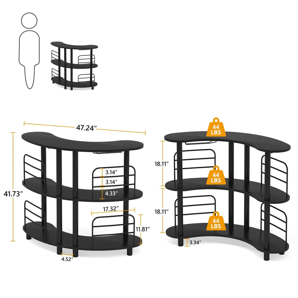3 Tier Black Bar Cabinet with Storage Shelves E184