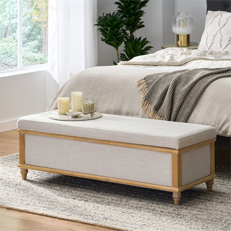 Fabric & Wood Storage Ottoman T9393
