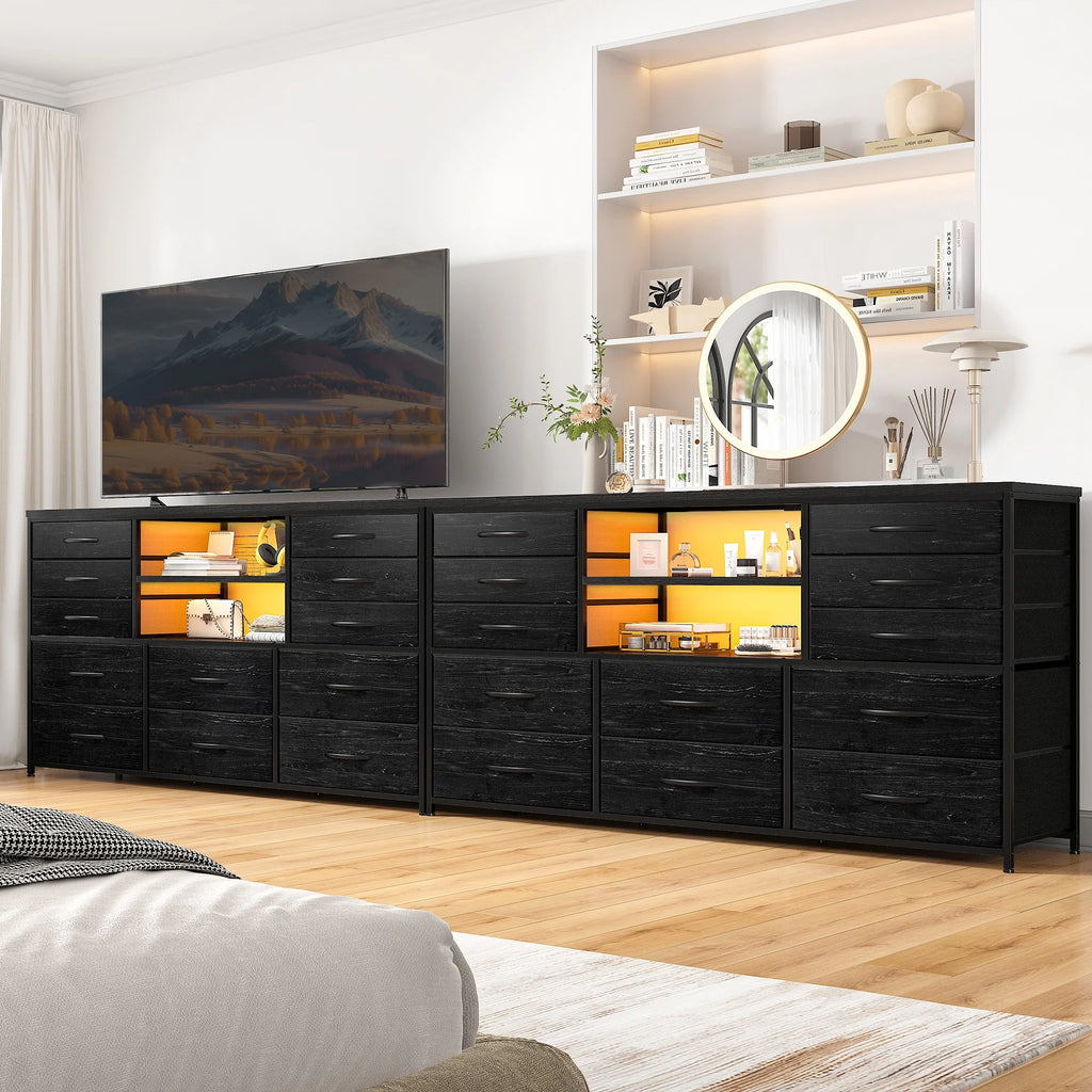 Black TV Stand with 12 Fabric Drawers A681