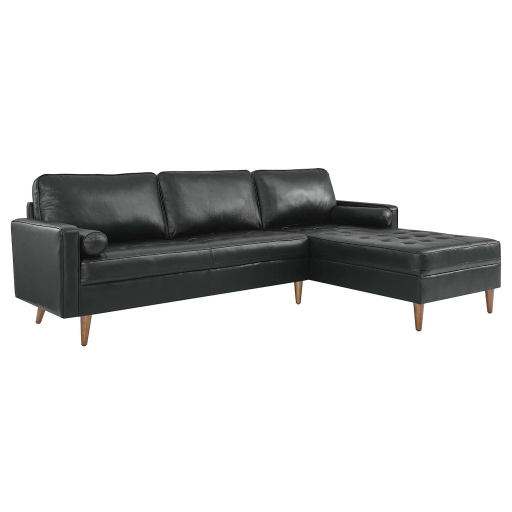 Black Leather Sectional Sofa S9736