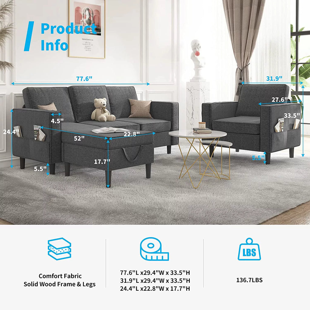 Dark Gray Convertible Sectional Sofa with Storage Ottoman N308862