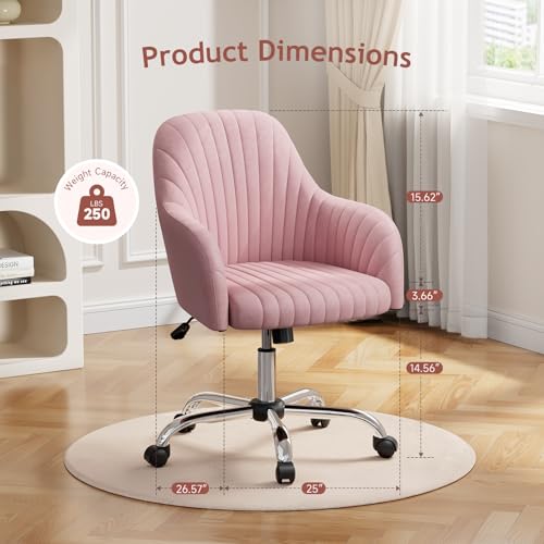 Pink Velvet Upholstered Swivel Office Chair with Arms Q6514